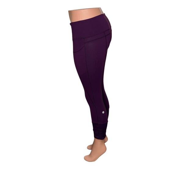 Rare Lululemon Practice Daily Crop Leggings Purple Waistband Pocket Sz 4 Ruched - Picture 5 of 9